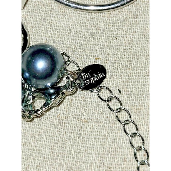 Smokey Pearl AB Crystals Silver tone Oval Link Long Layered Necklace LIA SOPHIA - Picture 6 of 8